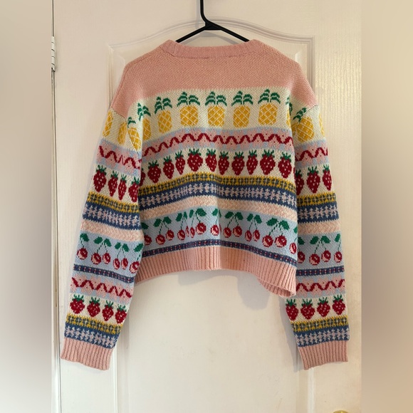 Zara Knit Sweater Fruit Pattern Strawberry Pineapple Cherry Size US L - Picture 2 of 6